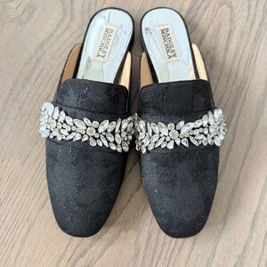 Badgley Mischka Black Crystal Embellished Mules